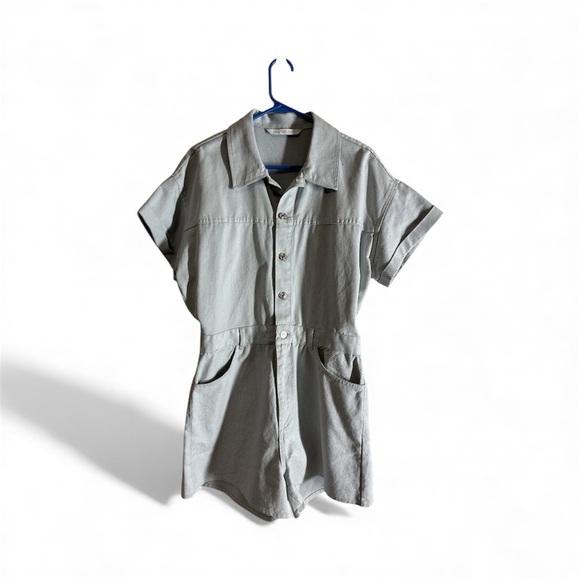 Zara Metallic Shimmer Denim Romper - Picture 2 of 7